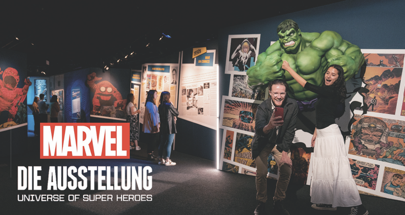 Einblick in die den Ausstellungsraum der „MARVEL: Die Ausstellung – Universe of Super Heroes“.